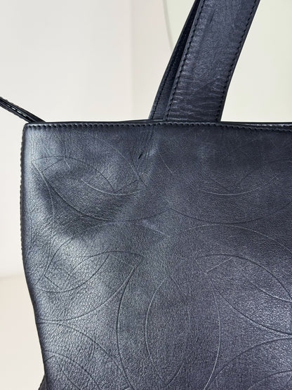 Chanel Vintage Black Leather Embossed CC Tote Shoulder Bag