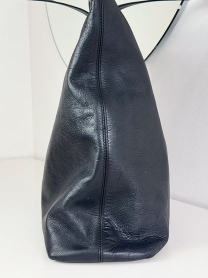 Chanel Vintage Black Leather Embossed CC Tote Shoulder Bag