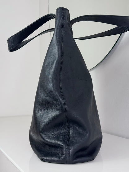 Chanel Vintage Black Leather Embossed CC Tote Shoulder Bag