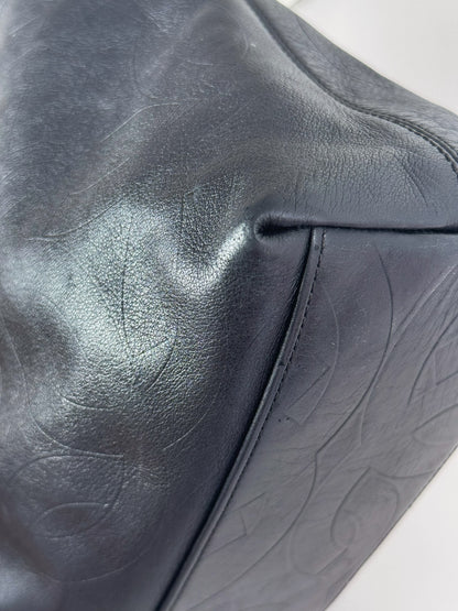 Chanel Vintage Black Leather Embossed CC Tote Shoulder Bag