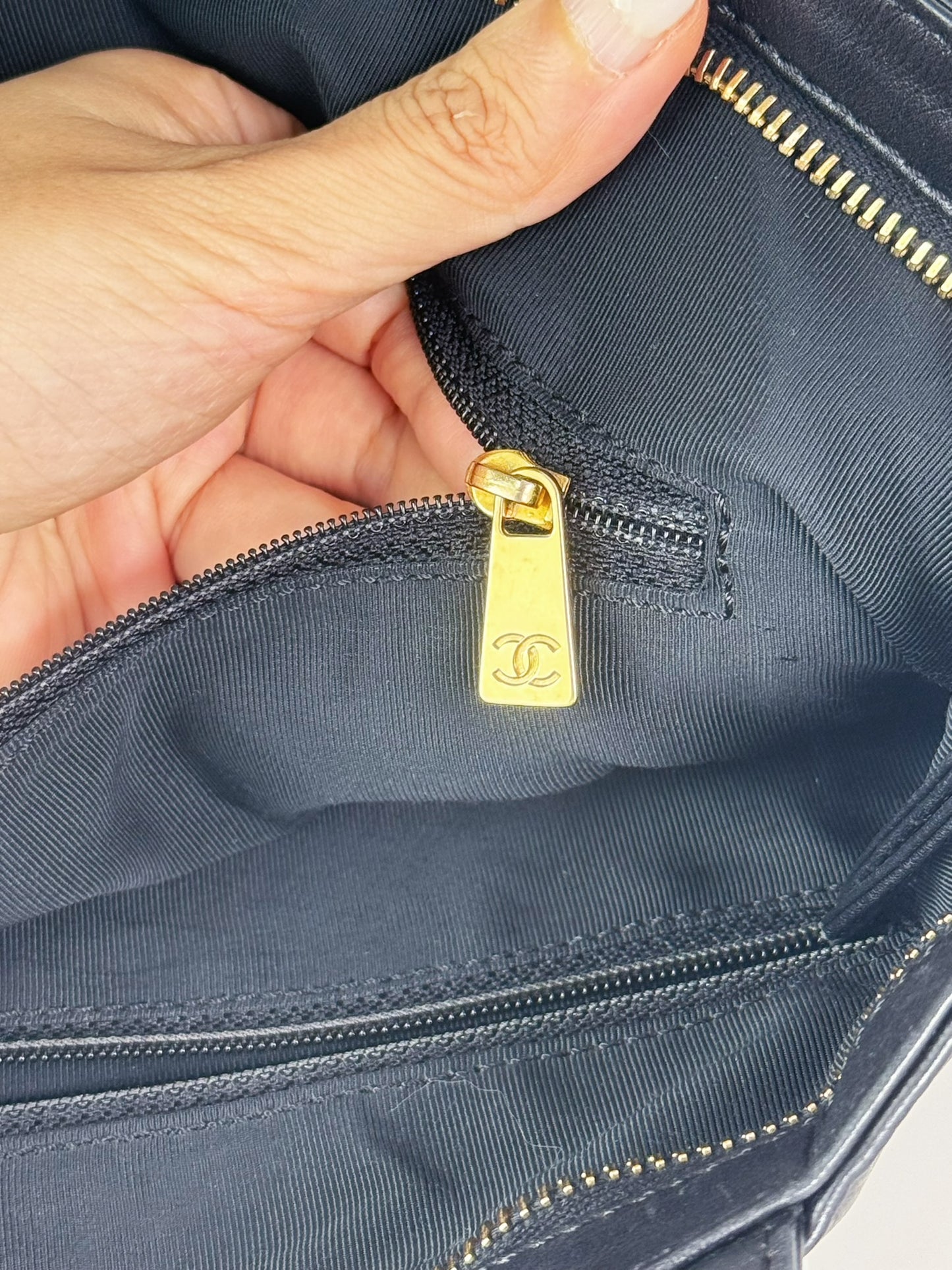 Chanel Vintage Black Leather Embossed CC Tote Shoulder Bag