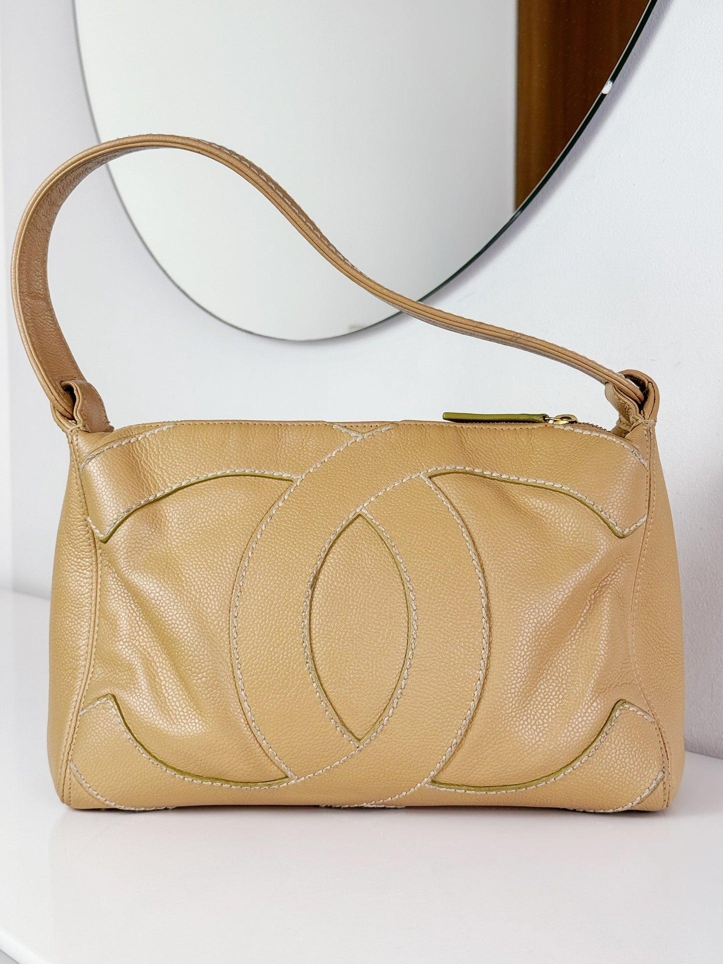 Chanel Vintage Beige Caviar Shoulder Bag