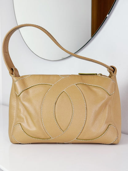 Chanel Vintage Beige Caviar Shoulder Bag
