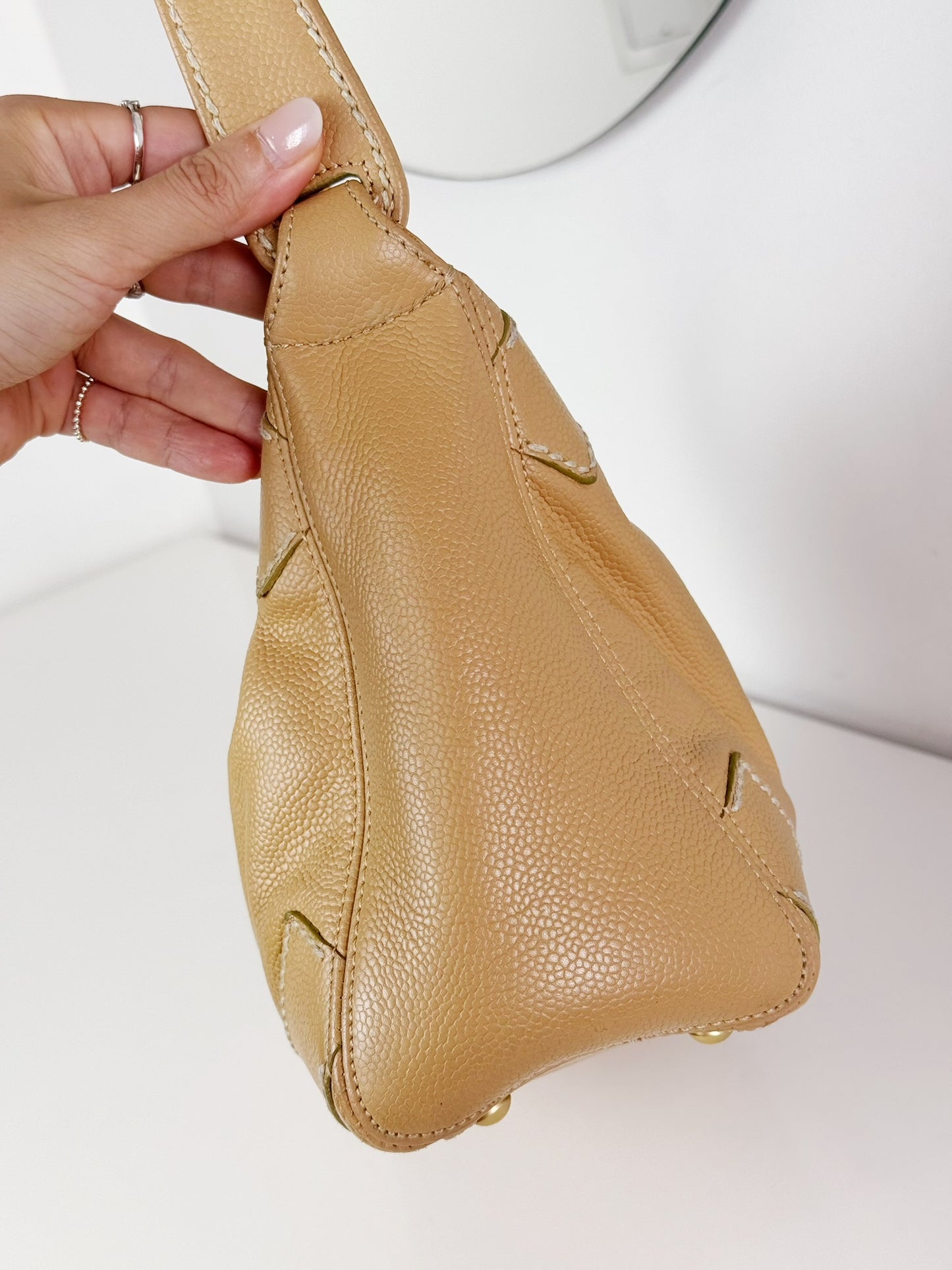 Chanel Vintage Beige Caviar Shoulder Bag
