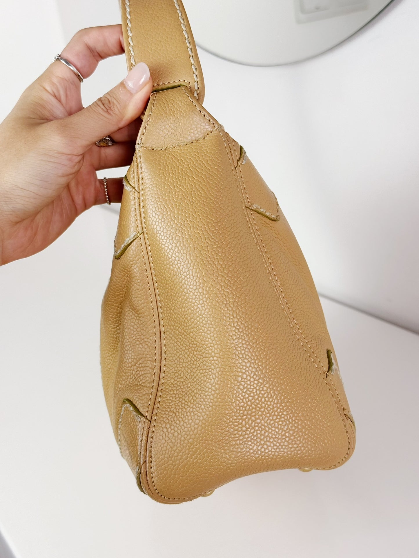 Chanel Vintage Beige Caviar Shoulder Bag
