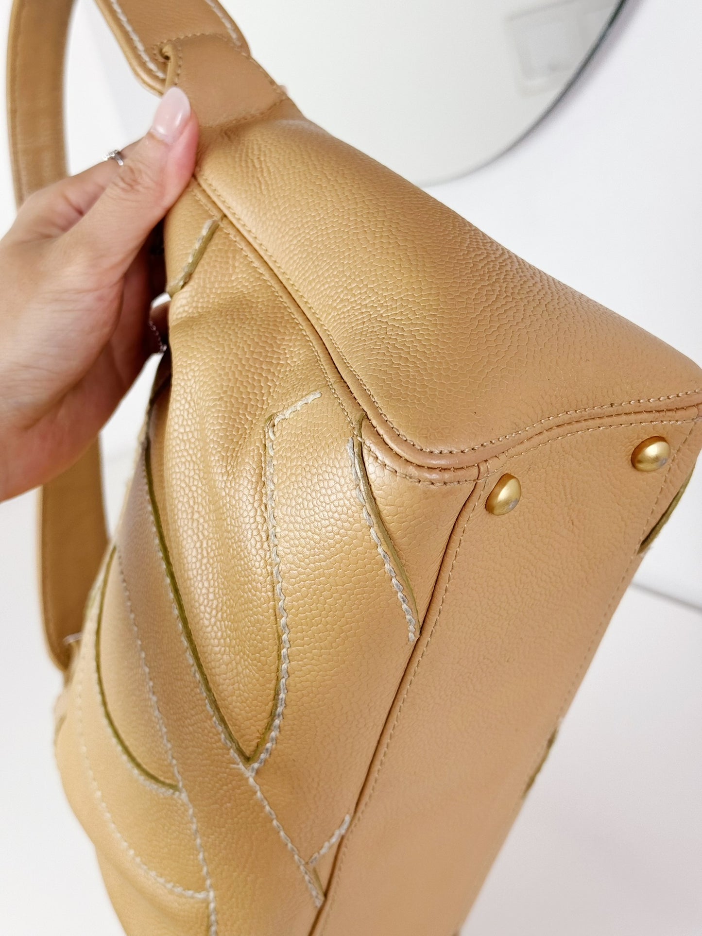 Chanel Vintage Beige Caviar Shoulder Bag