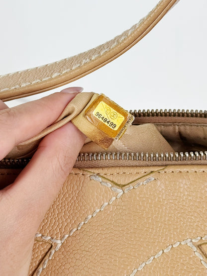 Chanel Vintage Beige Caviar Shoulder Bag