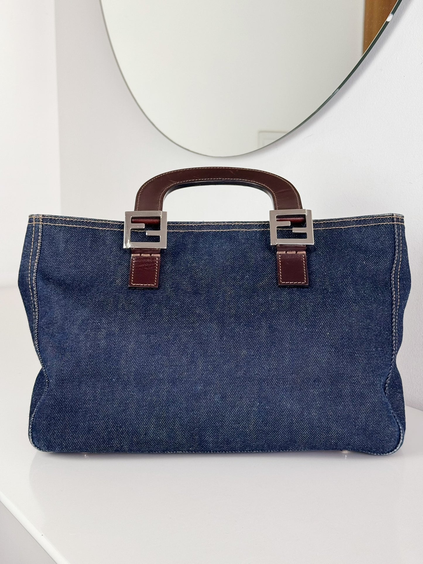 Fendi Vintage Denim Top Handle Tote Bag