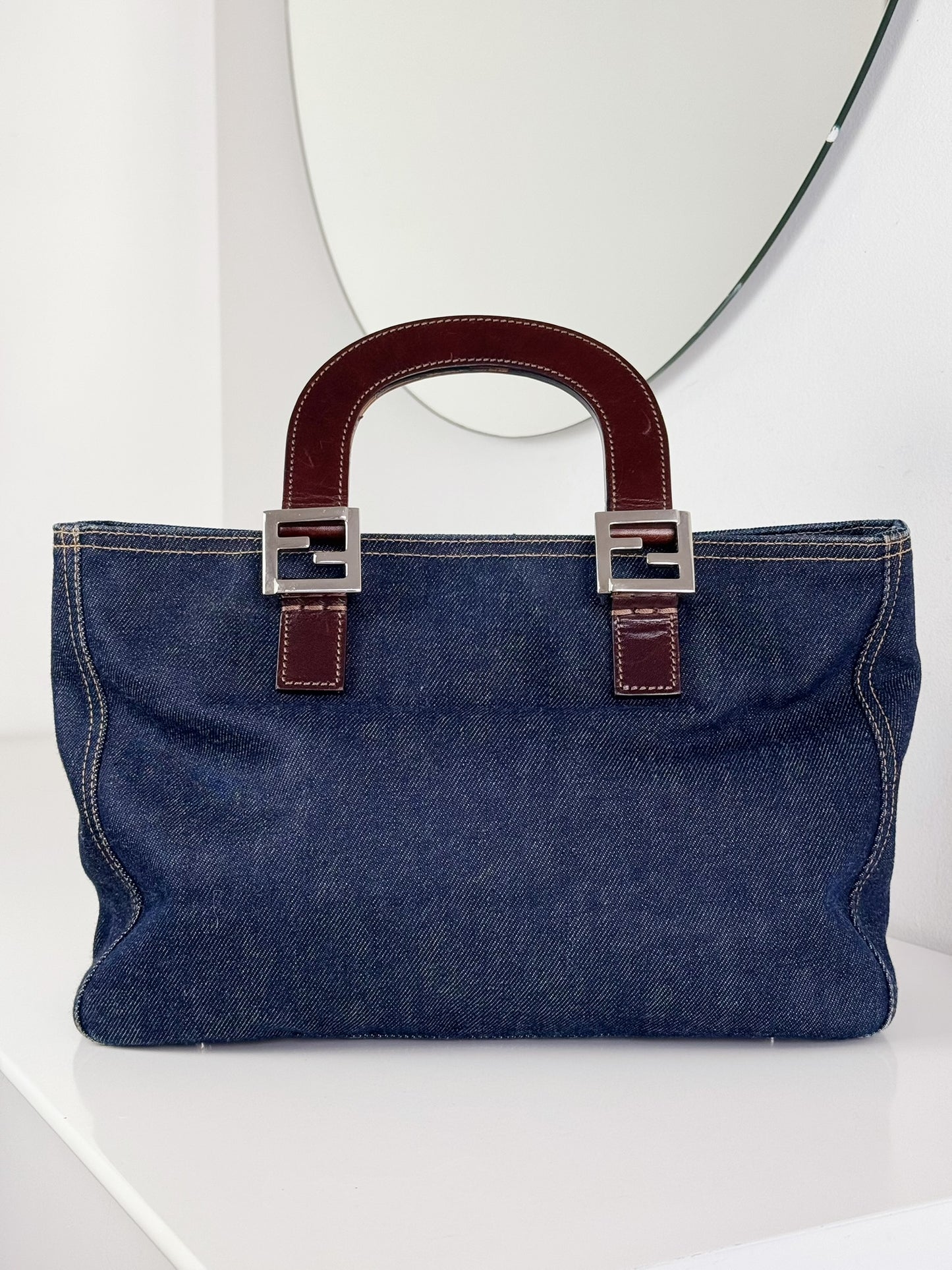 Fendi Vintage Denim Top Handle Tote Bag