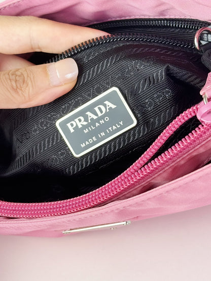 Prada Vintage Pink Nylon Shoulder Tote Bag