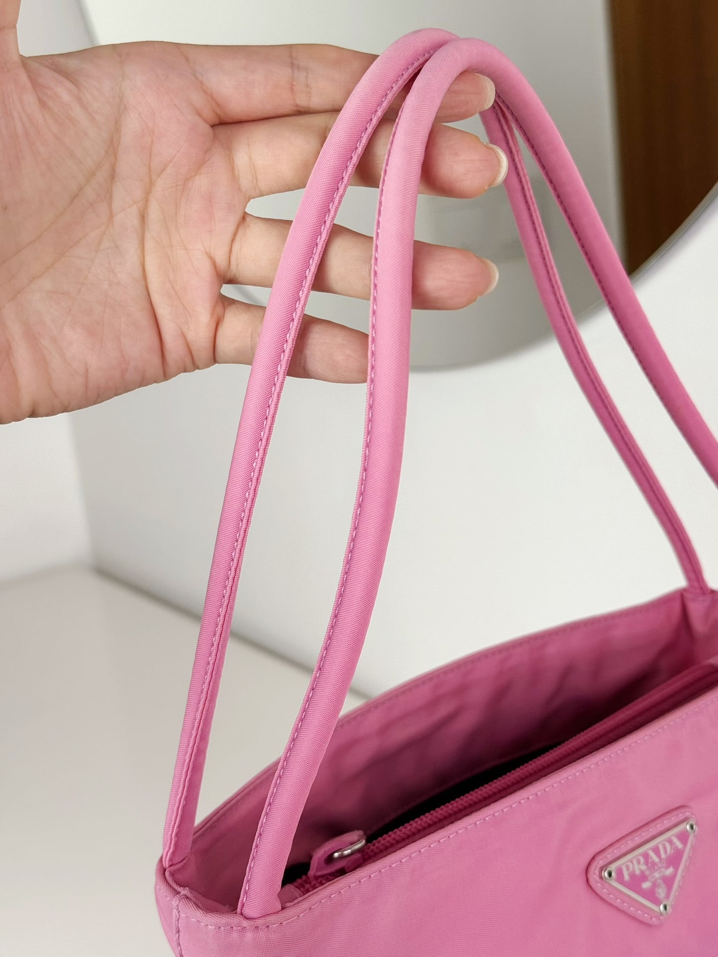 Prada Vintage Pink Nylon Shoulder Tote Bag