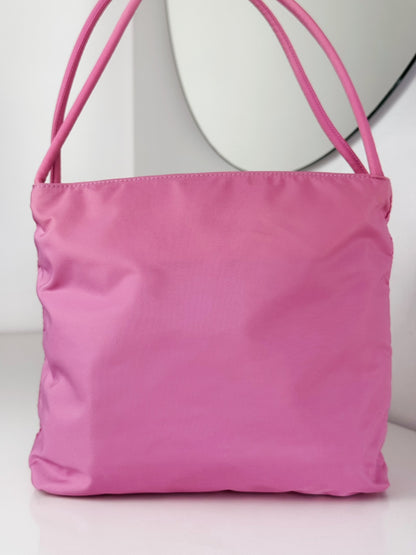 Prada Vintage Pink Nylon Shoulder Tote Bag
