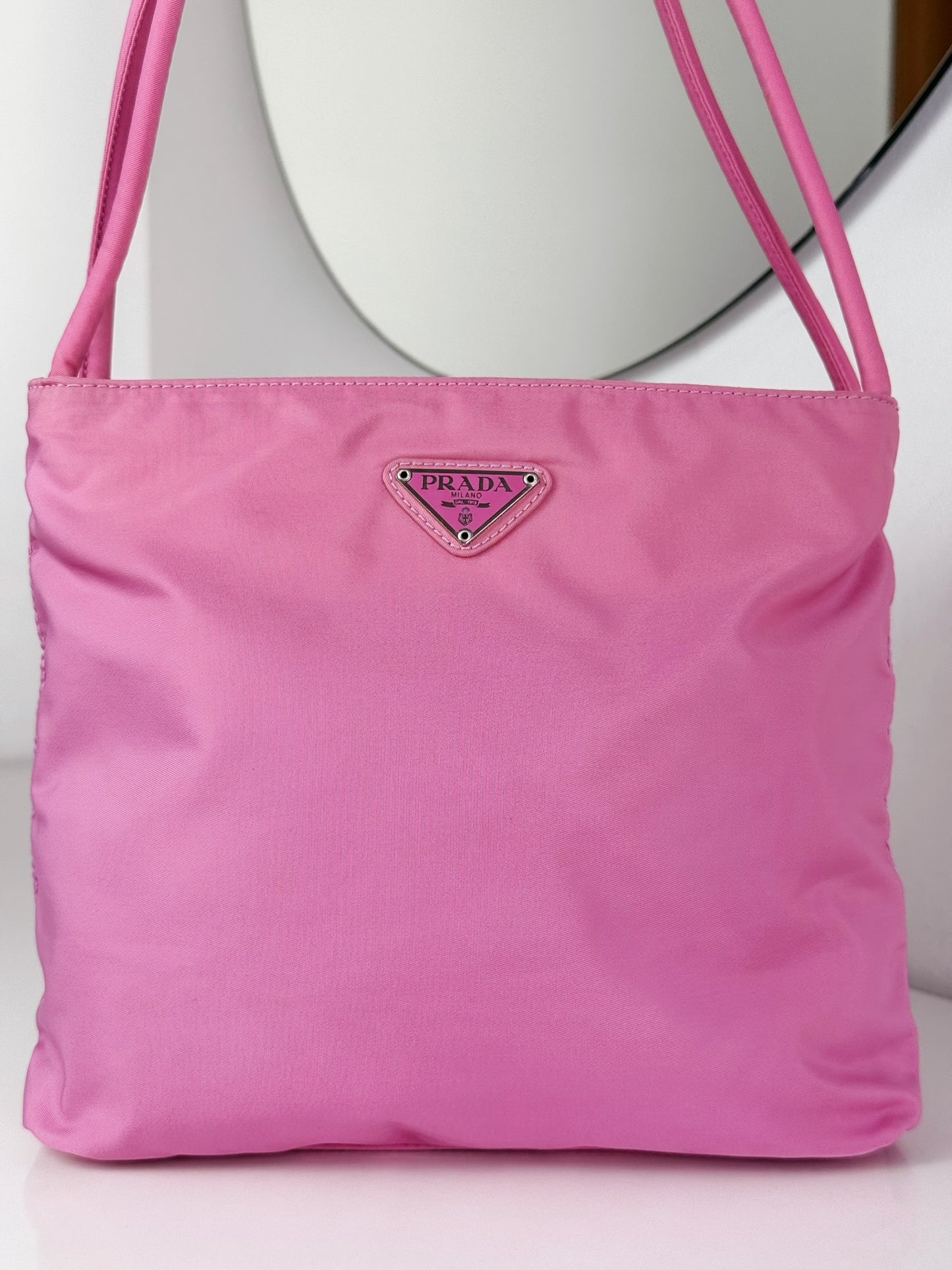 Prada Vintage Pink Nylon Shoulder Tote Bag