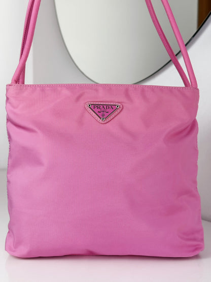 Prada Vintage Pink Nylon Shoulder Tote Bag