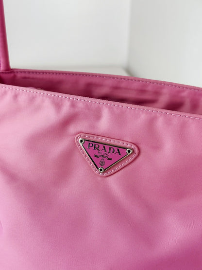 Prada Vintage Pink Nylon Shoulder Tote Bag