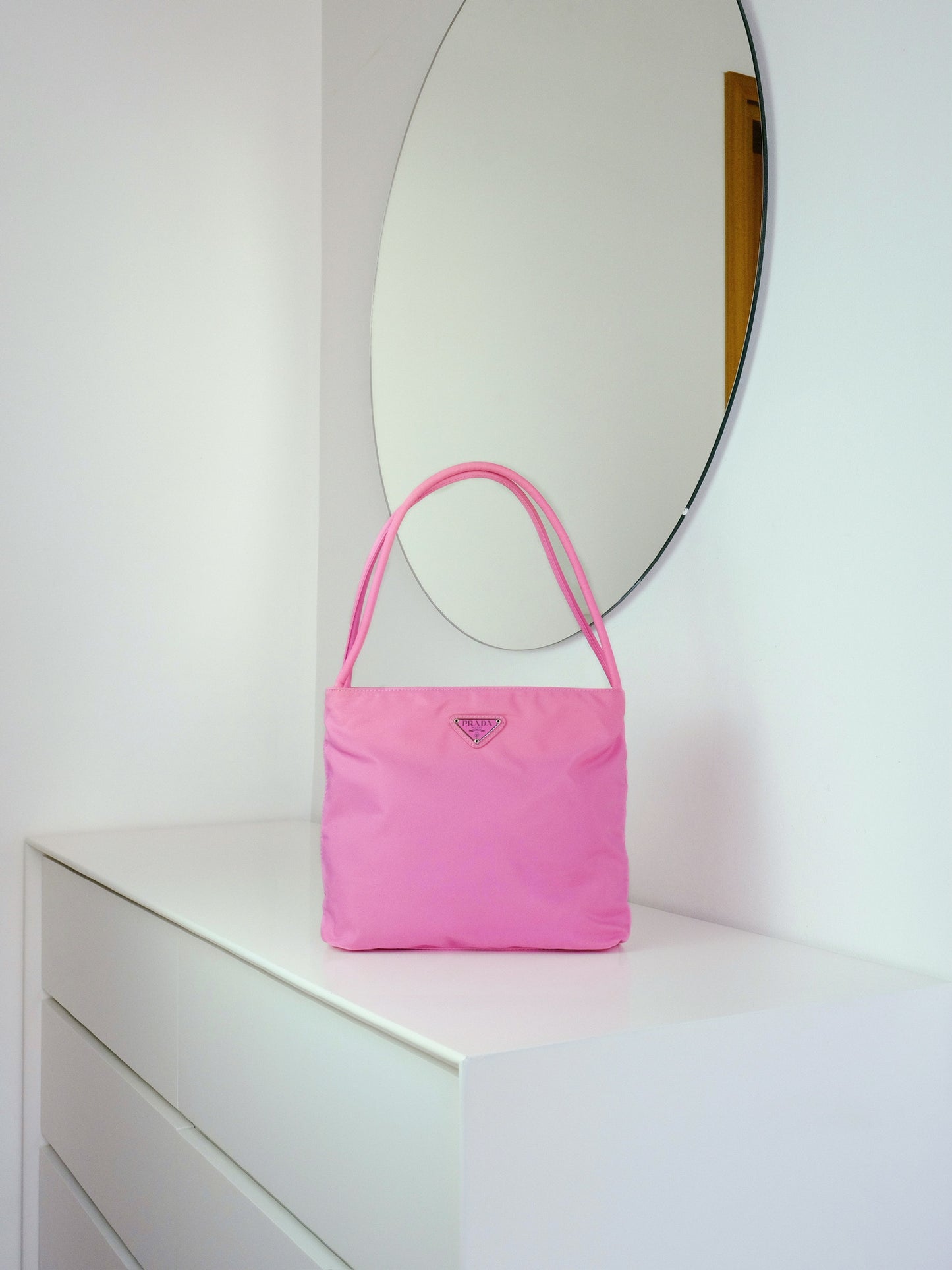 Prada Vintage Pink Nylon Shoulder Tote Bag