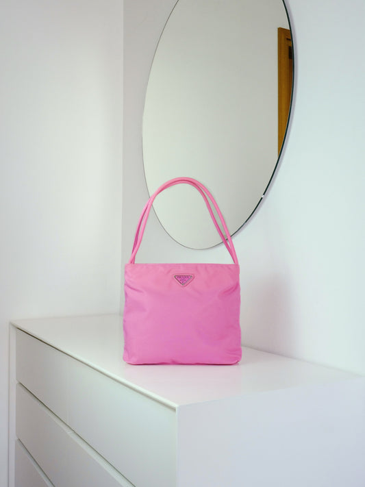 Prada Vintage Pink Nylon Shoulder Tote Bag