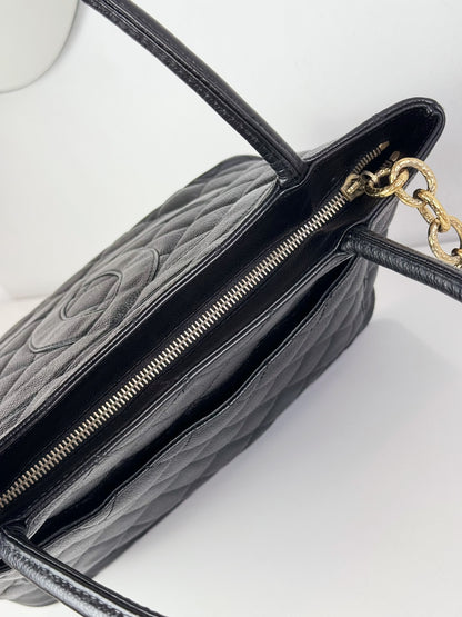 Chanel Vintage Caviar Medallion Gold Tote Handbag Shoulder Bag