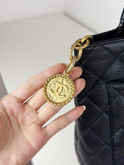 Chanel Vintage Caviar Medallion Gold Tote Handbag Shoulder Bag