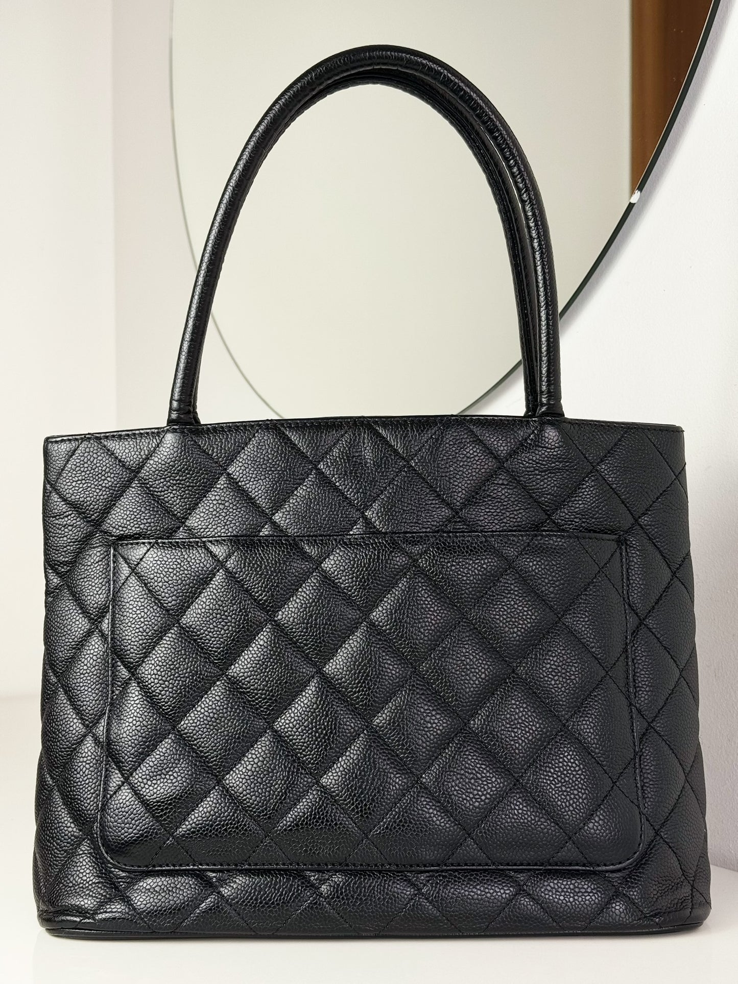 Chanel Vintage Caviar Medallion Gold Tote Handbag Shoulder Bag