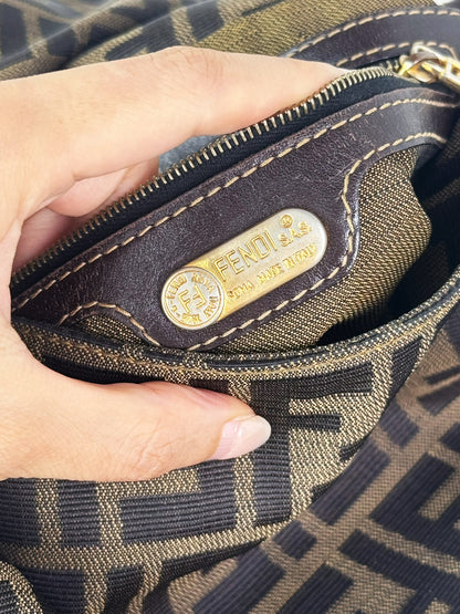 Fendi Vintage Zucca Mamma Gold Baguette Shoulder Bag
