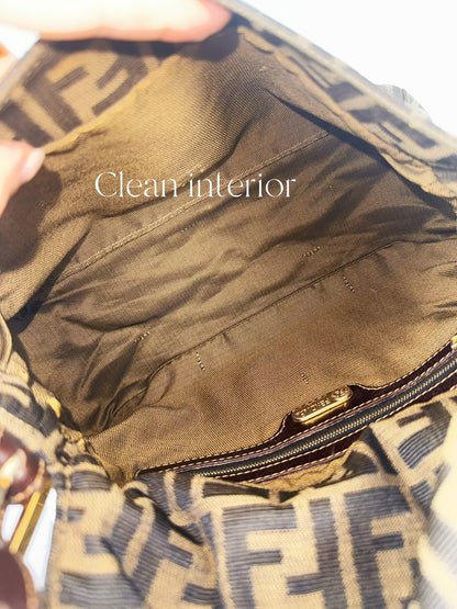 Fendi Vintage Zucca Mamma Gold Baguette Shoulder Bag