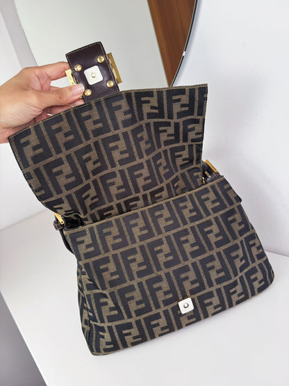 Fendi Vintage Zucca Mamma Gold Baguette Shoulder Bag
