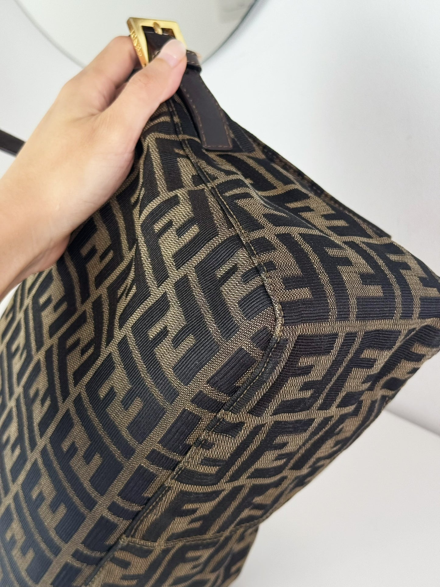 Fendi Vintage Zucca Mamma Gold Baguette Shoulder Bag