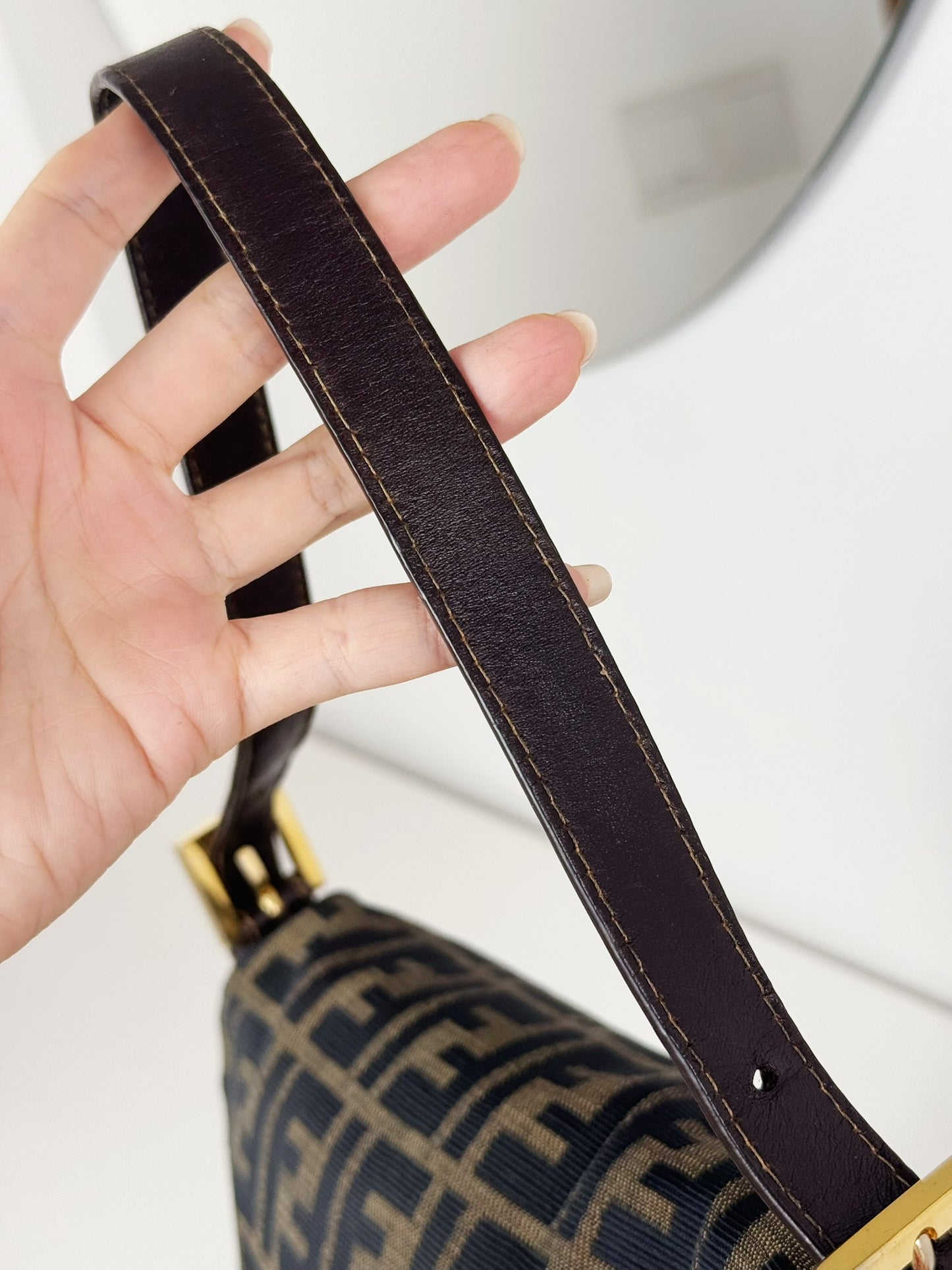 Fendi Vintage Zucca Mamma Gold Baguette Shoulder Bag