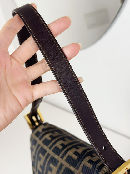 Fendi Vintage Zucca Mamma Gold Baguette Shoulder Bag