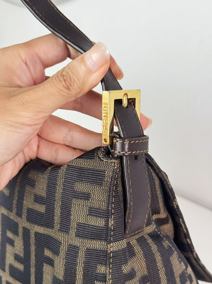 Fendi Vintage Zucca Mamma Gold Baguette Shoulder Bag