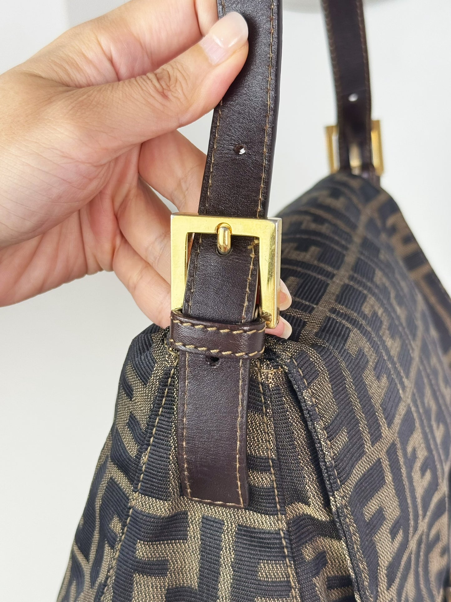 Fendi Vintage Zucca Mamma Gold Baguette Shoulder Bag