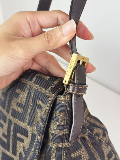 Fendi Vintage Zucca Mamma Gold Baguette Shoulder Bag
