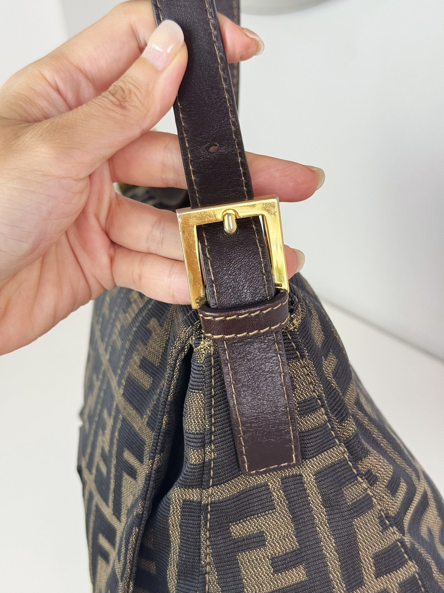 Fendi Vintage Zucca Mamma Gold Baguette Shoulder Bag