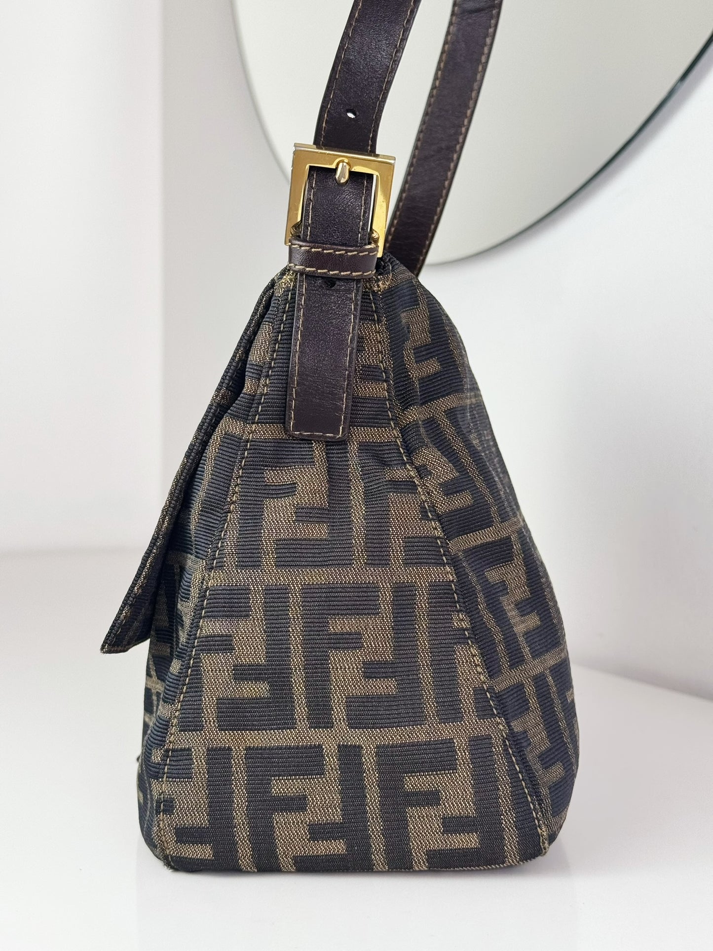 Fendi Vintage Zucca Mamma Gold Baguette Shoulder Bag