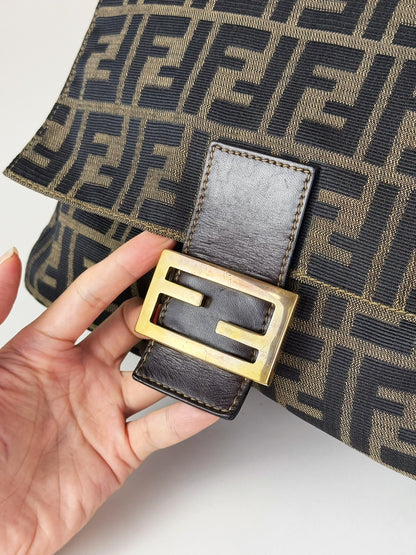 Fendi Vintage Zucca Mamma Gold Baguette Shoulder Bag