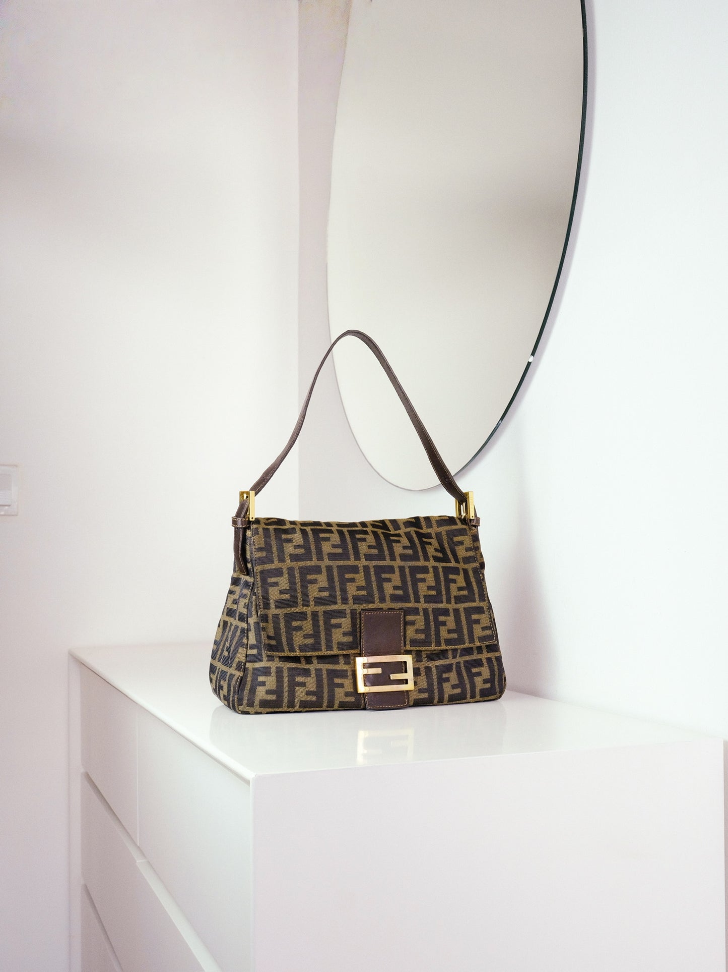 Fendi Vintage Zucca Mamma Gold Baguette Shoulder Bag