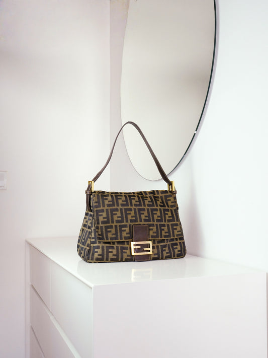 Fendi Vintage Zucca Mamma Gold Baguette Shoulder Bag