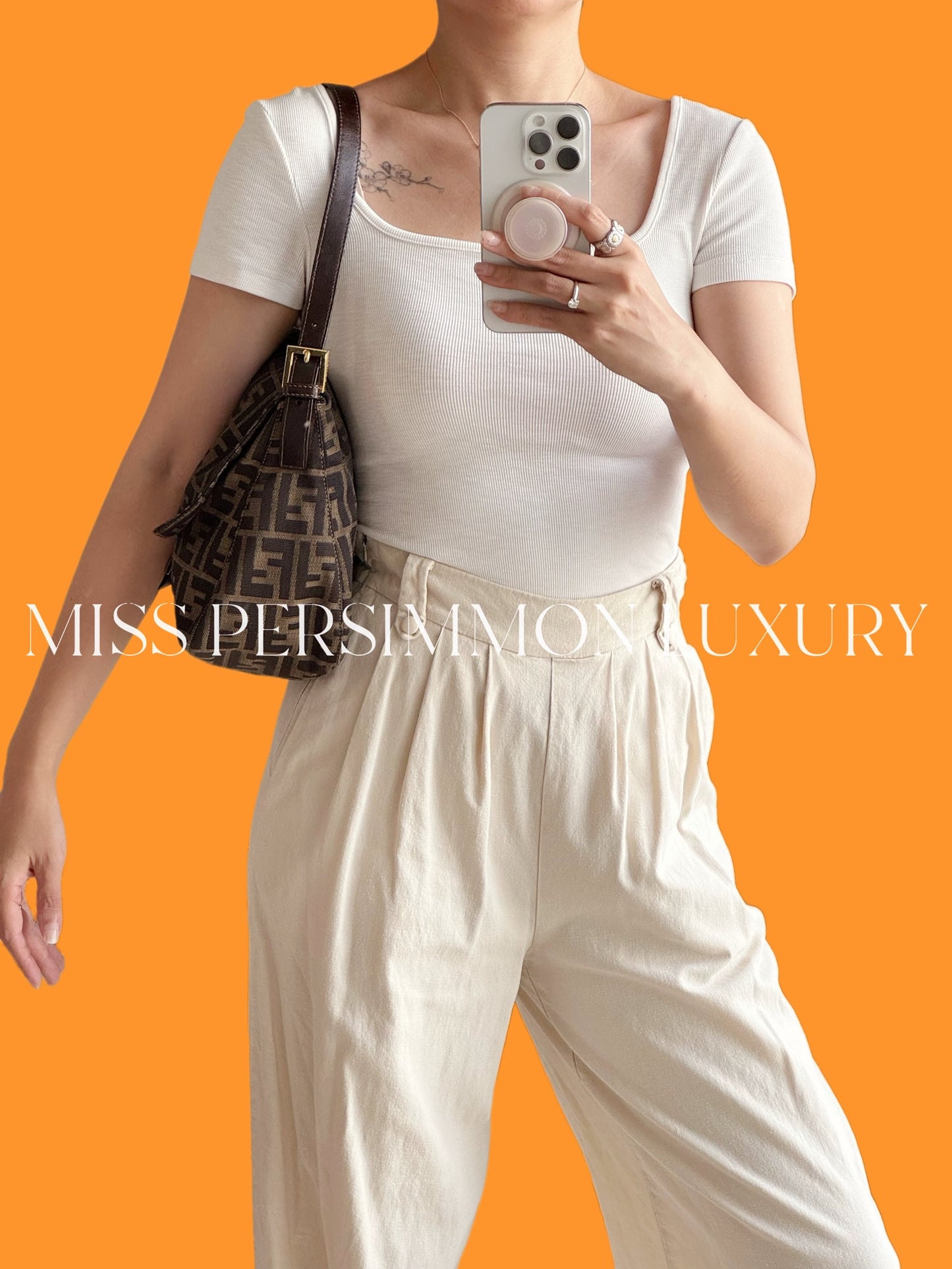 Fendi Vintage Zucca Mamma Gold Baguette Shoulder Bag