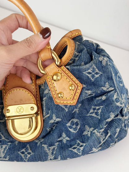 Louis Vuitton Denim Pleaty Handbag Crossbody Bag