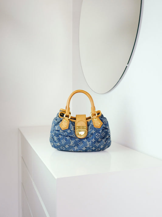 Louis Vuitton Denim Pleaty Handbag Crossbody Bag
