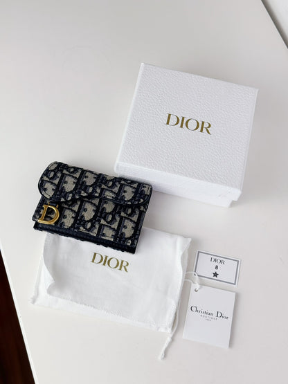 Christian Dior Indigo Oblique Canvas Saddle Card Holder Wallet