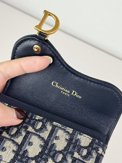 Christian Dior Indigo Oblique Canvas Saddle Card Holder Wallet