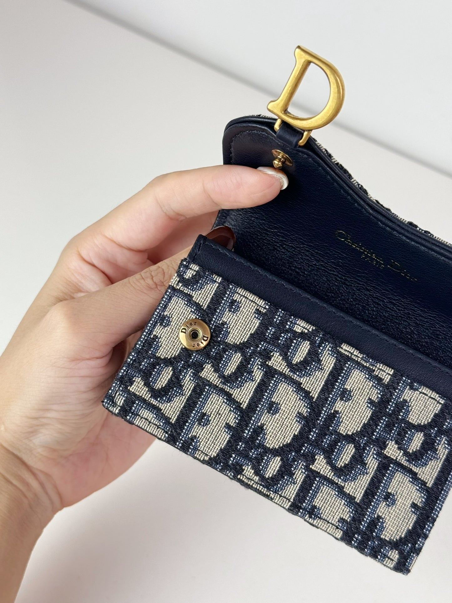 Christian Dior Indigo Oblique Canvas Saddle Card Holder Wallet