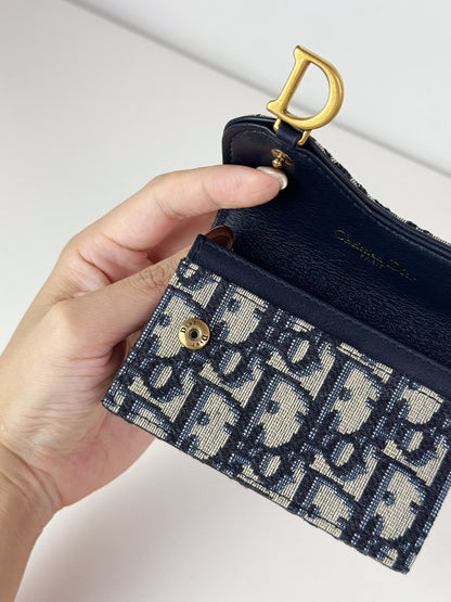 Christian Dior Indigo Oblique Canvas Saddle Card Holder Wallet