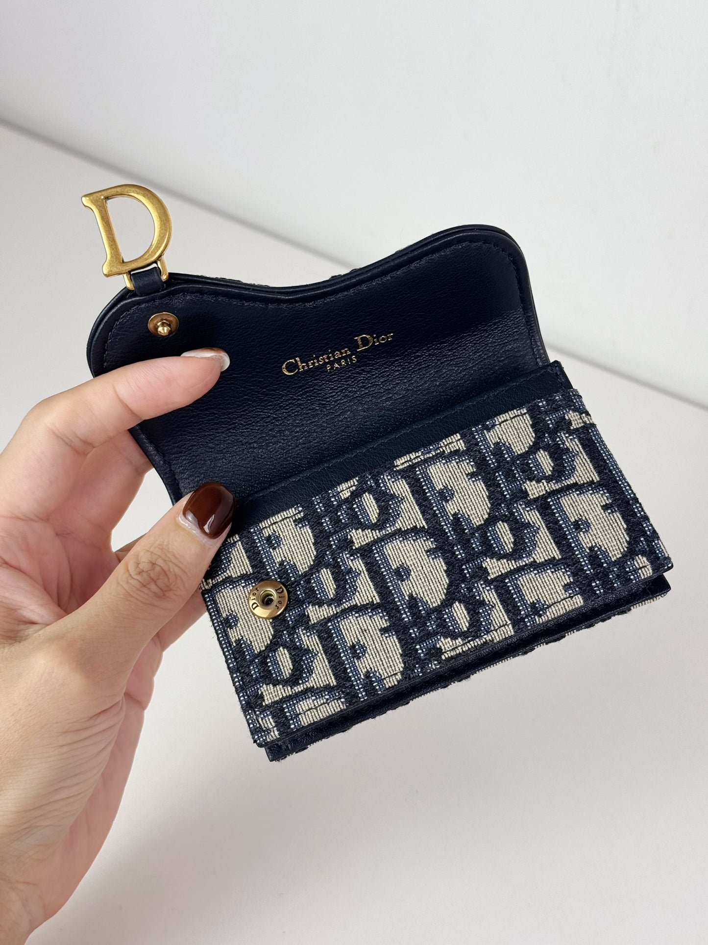 Christian Dior Indigo Oblique Canvas Saddle Card Holder Wallet