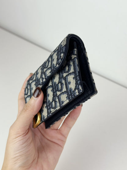 Christian Dior Indigo Oblique Canvas Saddle Card Holder Wallet