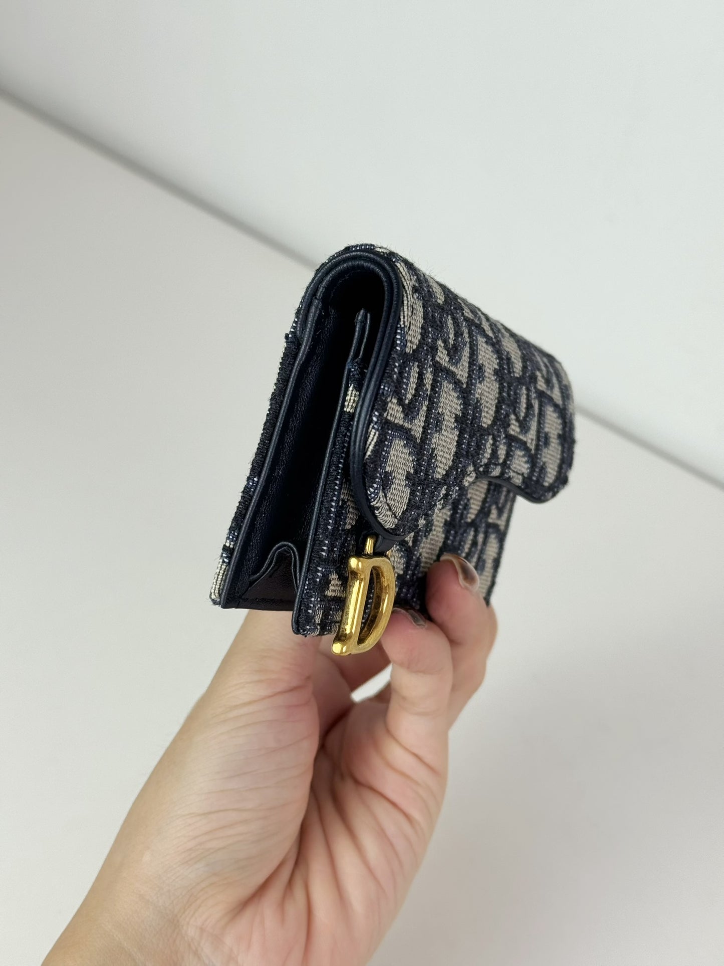 Christian Dior Indigo Oblique Canvas Saddle Card Holder Wallet