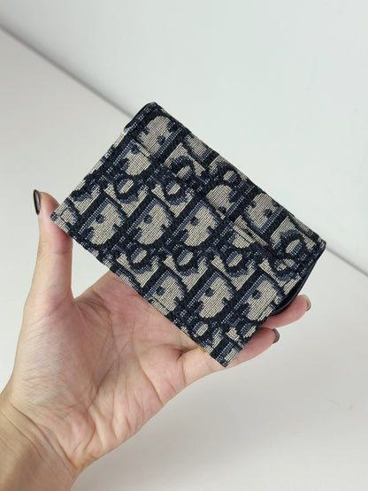 Christian Dior Indigo Oblique Canvas Saddle Card Holder Wallet