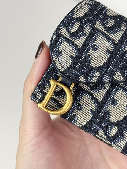 Christian Dior Indigo Oblique Canvas Saddle Card Holder Wallet